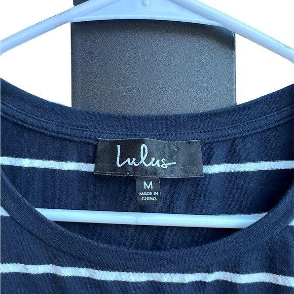 Lulus Cafe Society Navy Blue Striped Shirt Dress Size M Pre Owned - Picture 7 of 9